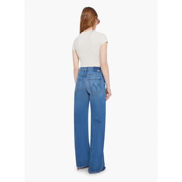 NEW MOTHER mid rise lasso sneak wide leg jeans in get two birds stoned - Picture 3 of 5